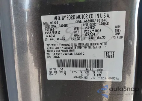 2004 Ford F-150 Stx/Xl/Xlt z USA, uszkodzony, nr VIN 1FTRF12W84NB63212